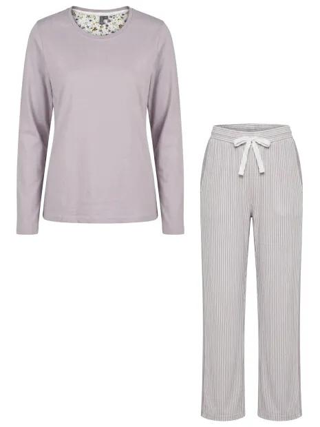 By Louise Dames pyjama set lang katoen gestreept lila Paars