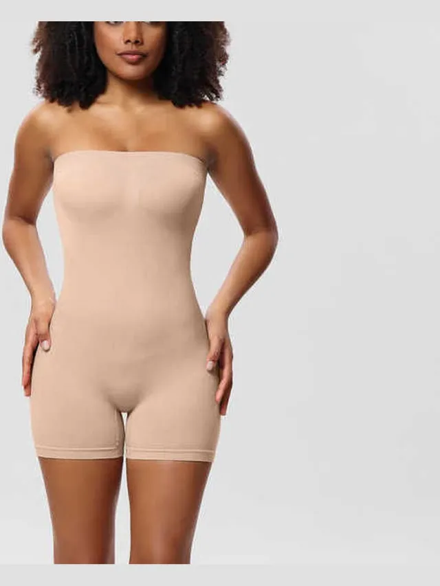 Wow Peach New Shapewear Bodysuit Short - Shaper - Fit - Comfort - Elastisch - Strapless - Afneembare Schouderbandjes - Nude