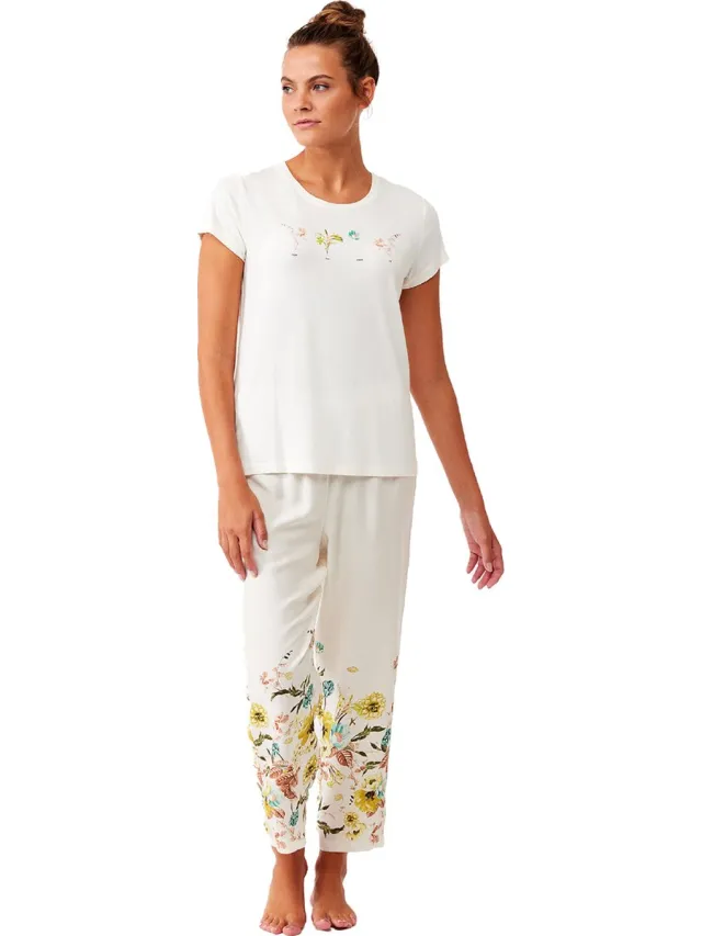 Penye Mood Dames Pyjama Set, Korte Mouwen wit