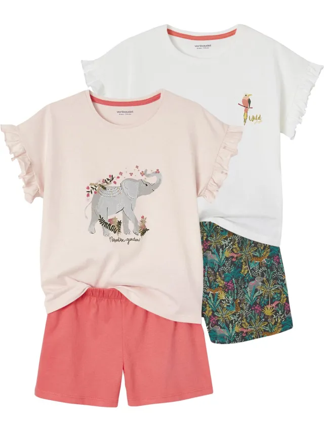 vertbaudet Set met 2 meisjespyjama's Basics "Wild" rozen