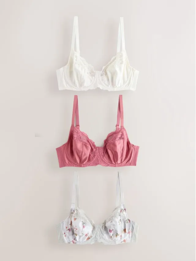 Next Dames - Set van 3 DD+ beha's zonder vulling met volledige cups - Roze Pink/Cream/Green Floral