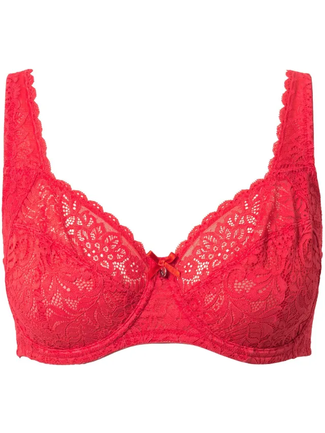 Ulla Popken Dames - Beugelbeha gebloemd kant zuiver kant - Fuchsiarood