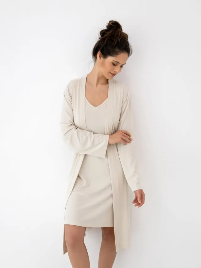 S& Sensis Sensis Viscose Nachthemd Ochtendjas Set Dames Geribd Ecru JULIENNE 36 /