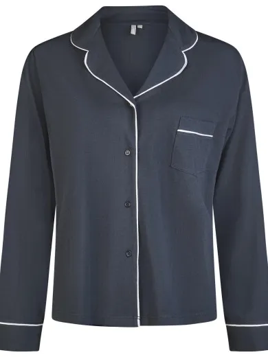 By Louise Dames pyjama set lang modal met knoopsluiting donker blauw, foto 2