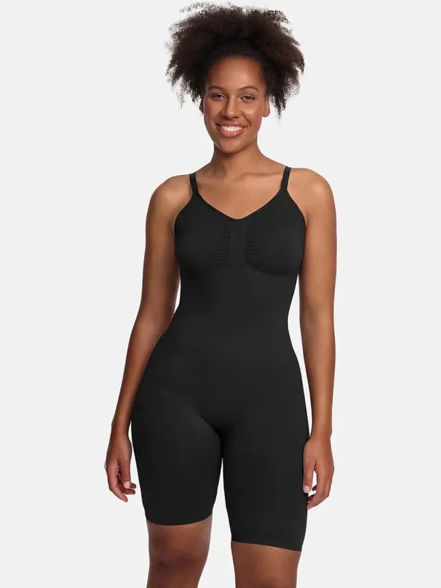 cfab Bodysuit met corrigerende shapewear en bijpassende shorts - Zwart - XS - Corrigerende Body - Naadlos - corrigerend ondergoed dames