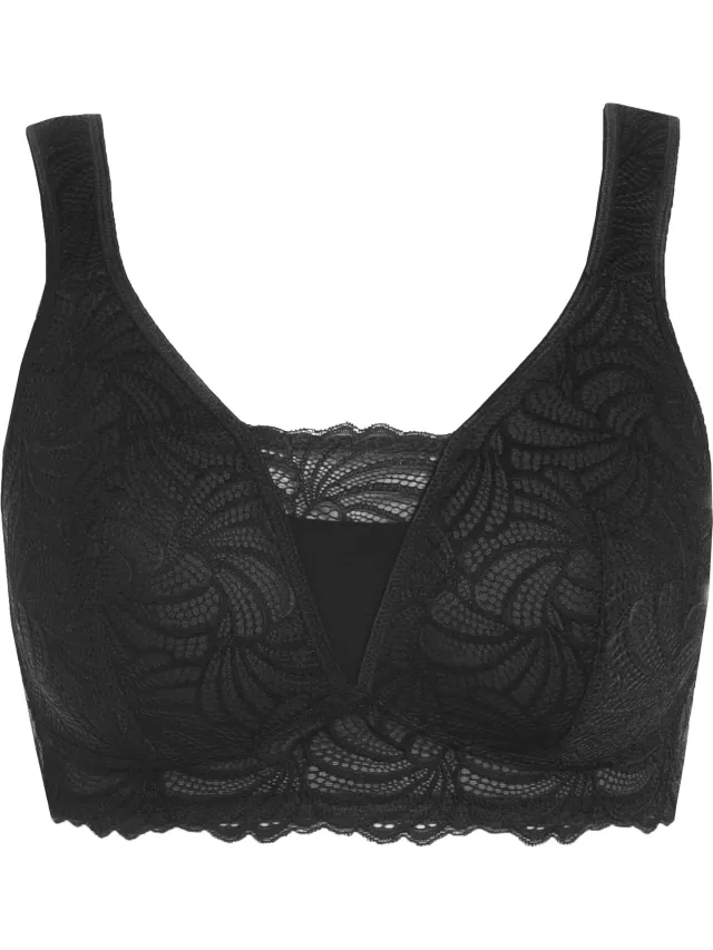 Ulla Popken Dames - Bralette kant zonder beugel - Zwart
