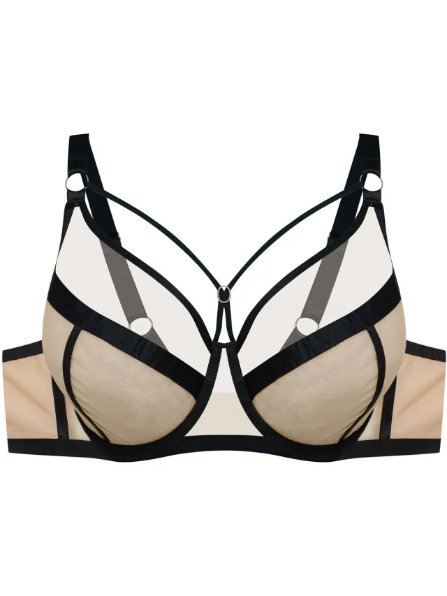 ESOTIQ Glam - Zachte beha - Zwart-beige - Met beugels - Transparante netstof Zwart;Beige