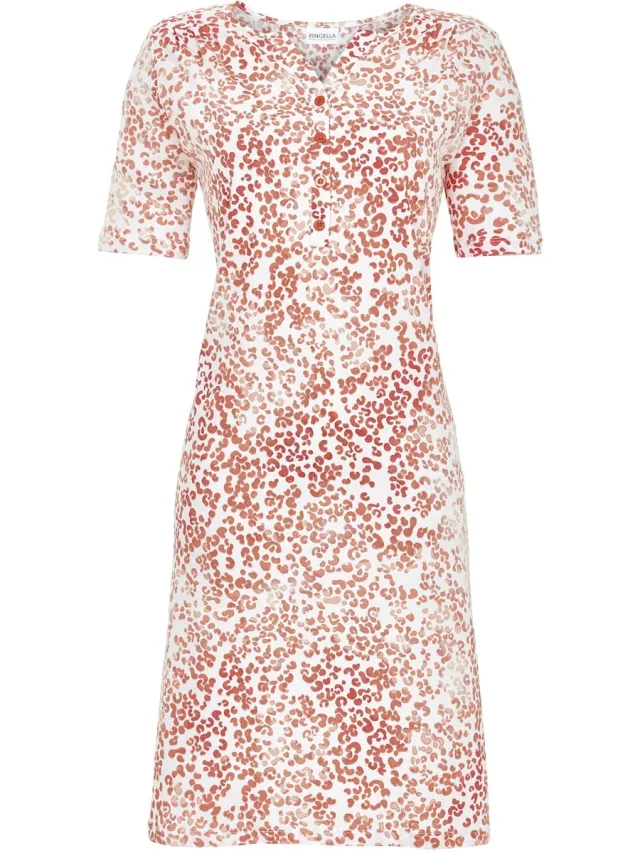 Ringella Katoenen nachthemd rood panterprint - Rood - Maat - 38