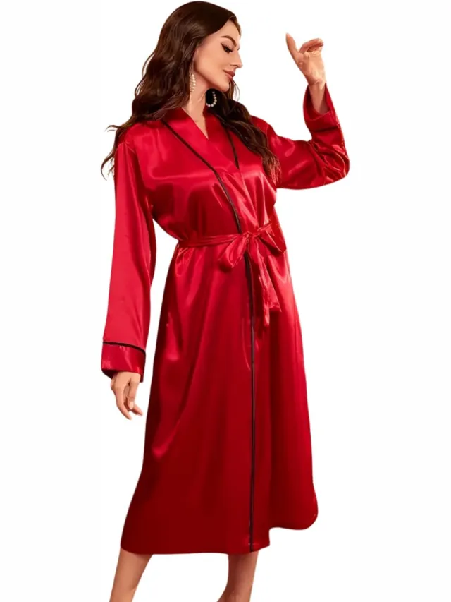 Nivard Satijnen Badjas Dames - Kimono - Kamerjas - Satijn - Ochtendjas - Pyjama - Rood