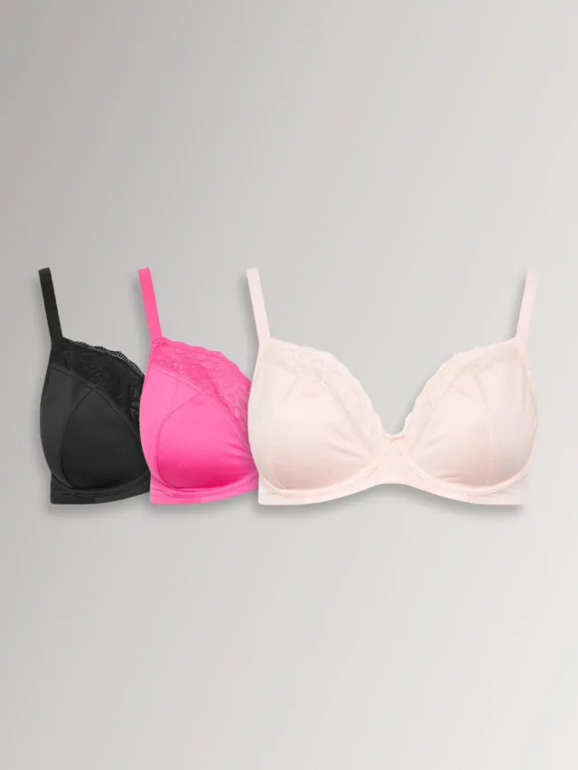 Yours 3 Pack Mesh Bh's Met Kanten Rand Met Dierenprint En Beugel In Zwart/Roze, foto 2