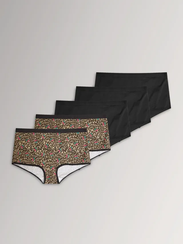 Yours Yourset 5Pack Naturelbruine Shorts Met Dierenprint En Hoge Taillesize 54-56 Brown