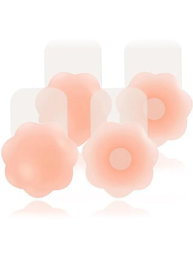 Daity 2 paar - Onzichtbare borstkussentjes met liftend effect - tepelcovers - transparante siliconen zelfklevende bh - bloemblaadjesvormige borstkussentjes (10 cm) roze-1