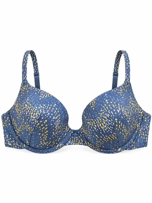 Esprit Dames BH - 75D – Voorgevormde Beugel BH – Blauw met Gele Print – Verstelbare Schouderbandjes Blauw met gele stippen