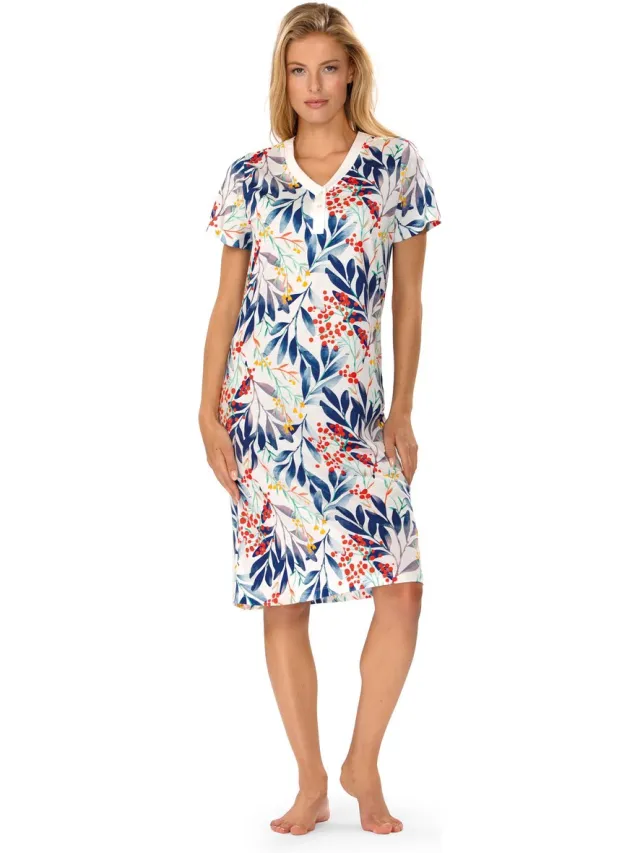 Comtessa Ascafa Nachthemd 'Cheerful Berries' - Dames Nachtmode - Korte Mouw - Wit