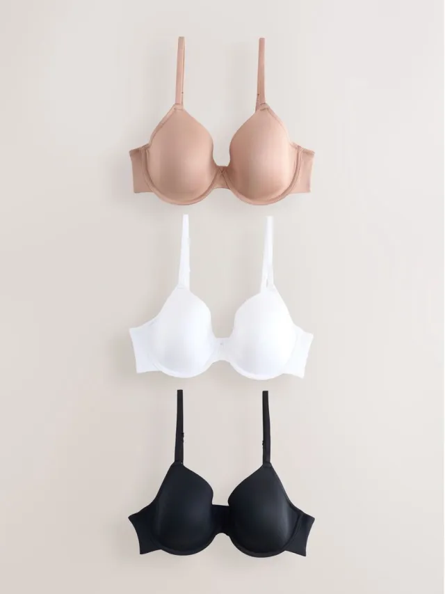 Next Dames - Set van 3 gladmakende A-E comfort T-shirtbeha's met volledige cups - Zwart Black/White/Praline Nude