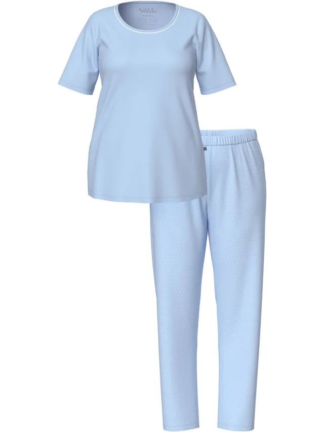 Ulla Popken Dames - Pyjama tweedelig stippen korte mouw - Ijsblauw - Maat 50+