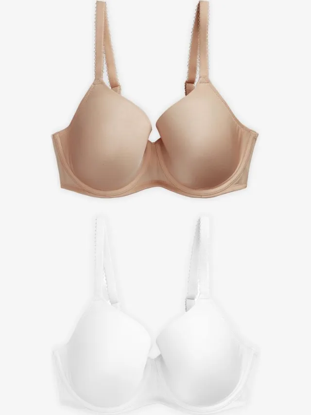 Next Dames - Set van 2 gladde DD+ T-shirtbeha's met lichte vulling en volledige cups - Huidkleur White/Praline Nude