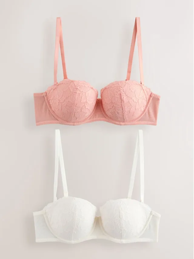 Next Dames - Set van 2 verstelbare strapless A-E beha's met kant en lichte vulling - Roze Apricot/Cream