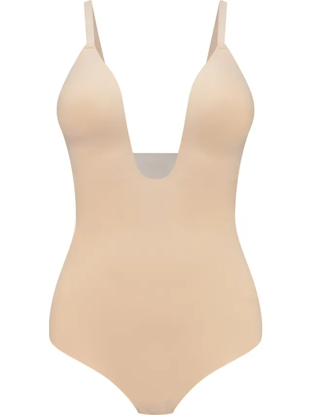 Bye Bra Sculpting Bodysuit Deep V Thong Beige
