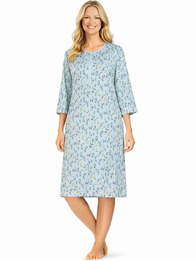 Comtessa Klassiek dames nachthemd - Bloemen - Blauw - 3/4 mouw