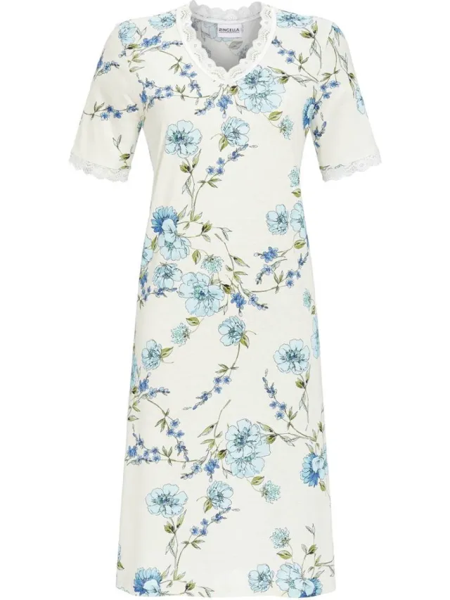 Ringella Blue Flower – Nachtkleed – 3211054 - Champagne - 42 Wit