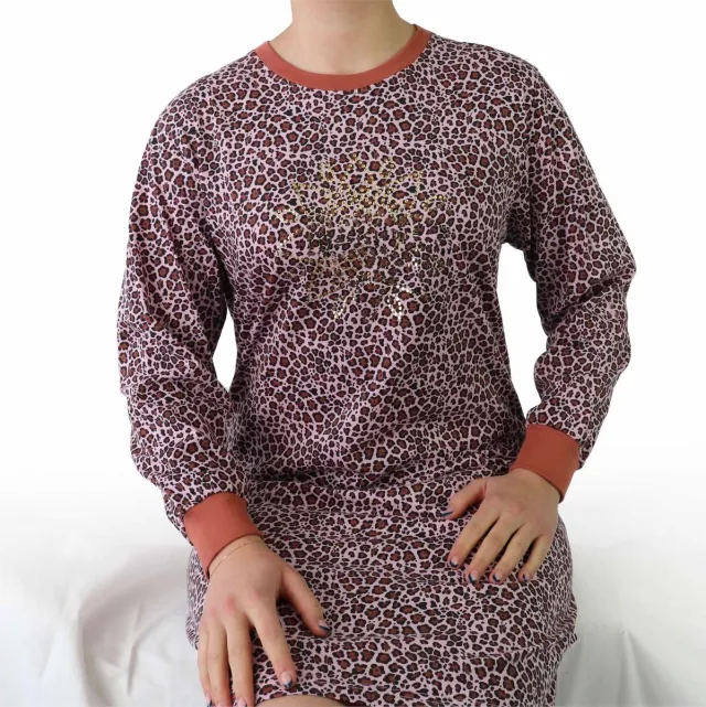 Irresistible Dames Nachthemd - Katoen - Panter Print - Roze