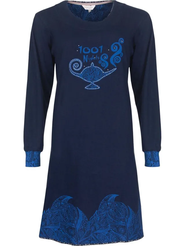 Tenderness Dames Nachthemd - Lange Mouwen - Donker Blauw
