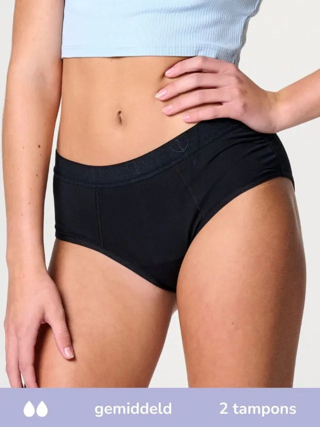 moodies period undies Moodies menstruatie ondergoed gemiddeld - Bamboe Hipster - maat 140/146 (XXS) Zwart