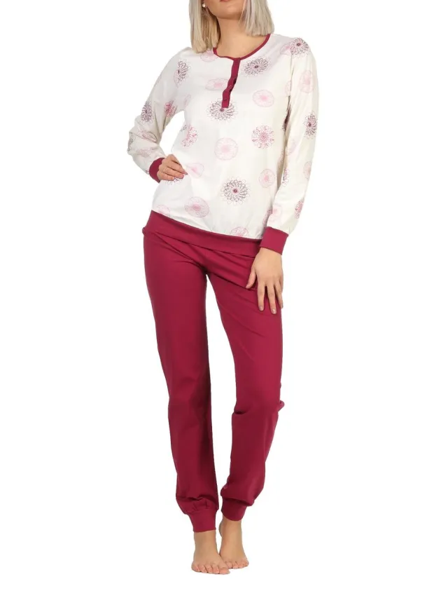 Normann Edele dames Interlock Pyjama lang met manchetten - ook in overmaats formaat - 202 96 105 creme