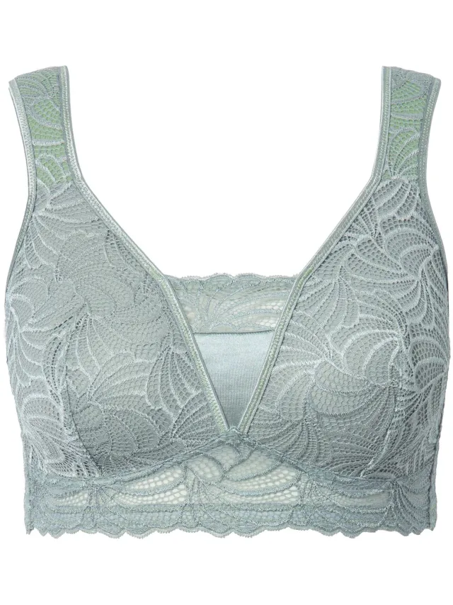 Ulla Popken Dames - Bralette kant zonder beugel - Salbei groen