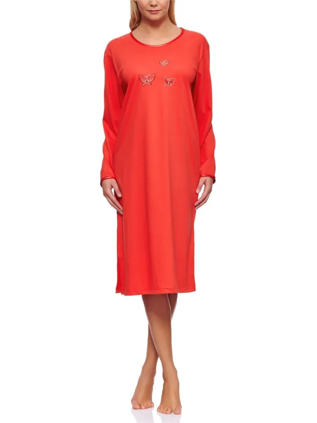 Merry Style Dames Nachtemd - Nachtjapon – Korte mouwen - Katoen – MS-DR-Malwa-ND - Koraal (Lange mouw)