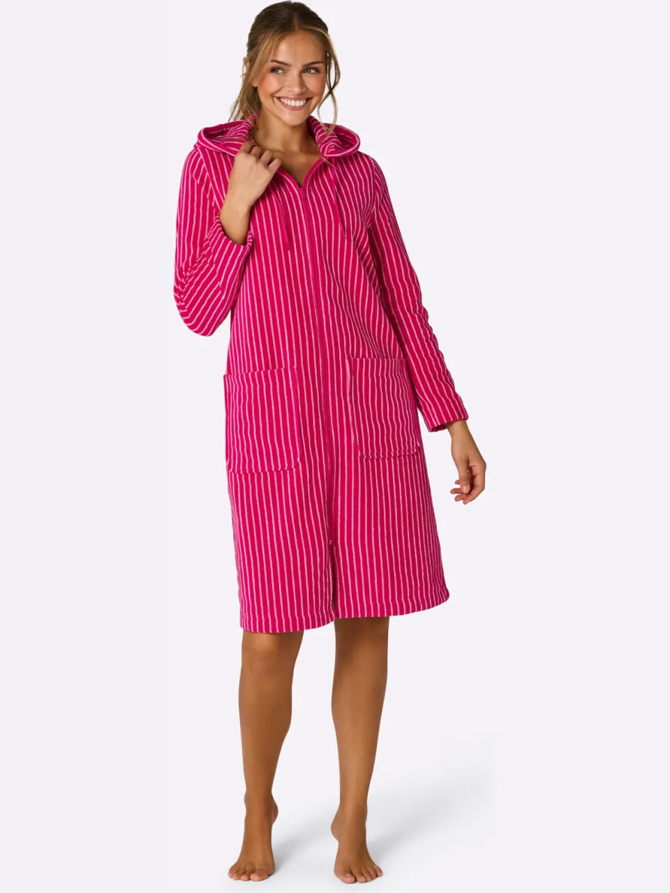 Badjas roze gestreept pink/ecru gestreept