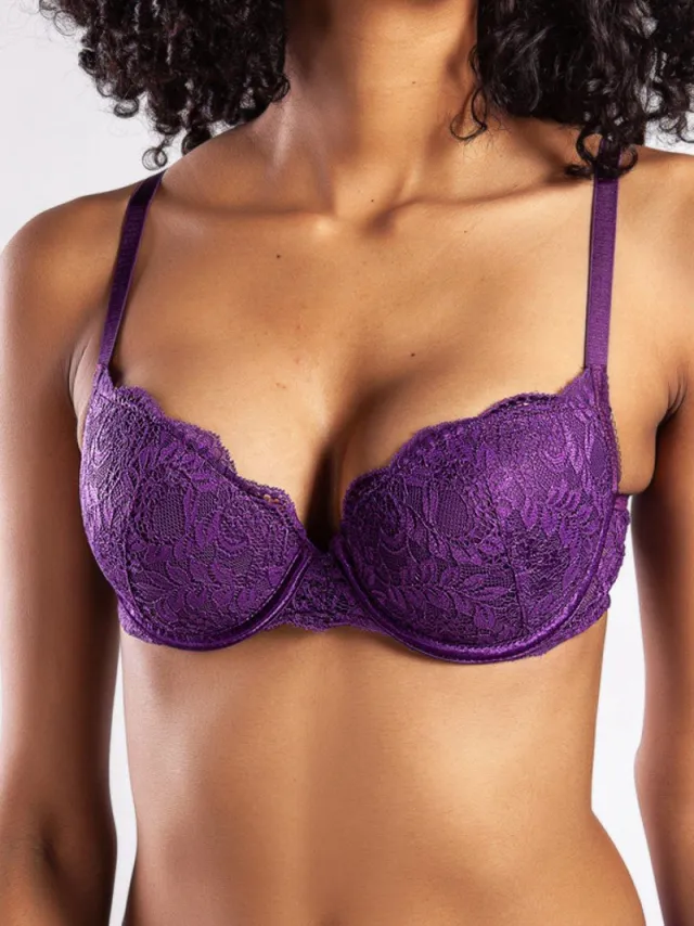 Purple-Daisy Colors Push-up BH met Beugel - Kant - Voorgevormd - PAARS