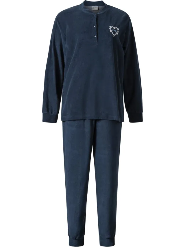 Lunatex winter dames pyjama 124254 - warm badstof - donkerblauw