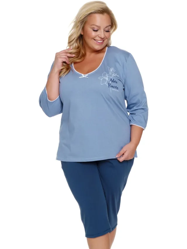 Doctor Nap Katoenen Pyjama Dames Volwassenen Korte Mouw Korte Broek Plus Size Sky Blue PB.7262 44 / Blauw