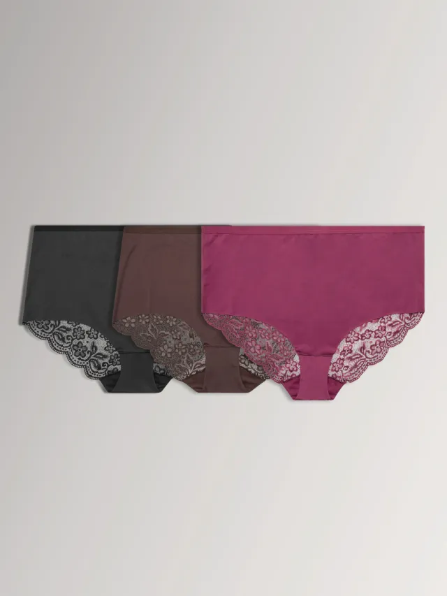 Yours Yourset Set Van 3 Bordeauxrode En Chocoladebruine Kanten Maxislipssize 46-48 Red