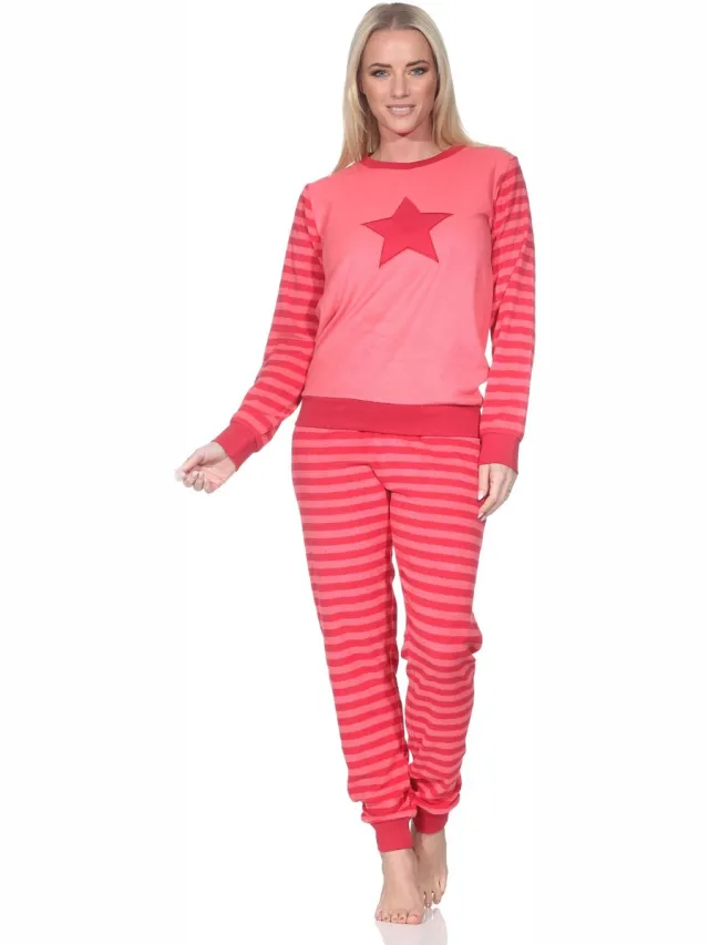 Normann dames pyjama van badstof met lange mouwen en sterrenmotief – ook in grote maten rot