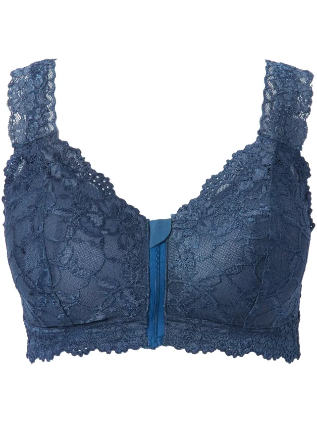 Ulla Popken Dames - Bralette kant rits geen beugel - Petrol