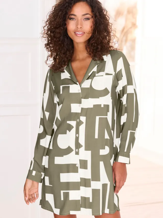 nachthemd groen wit groen/wit gedessineerd