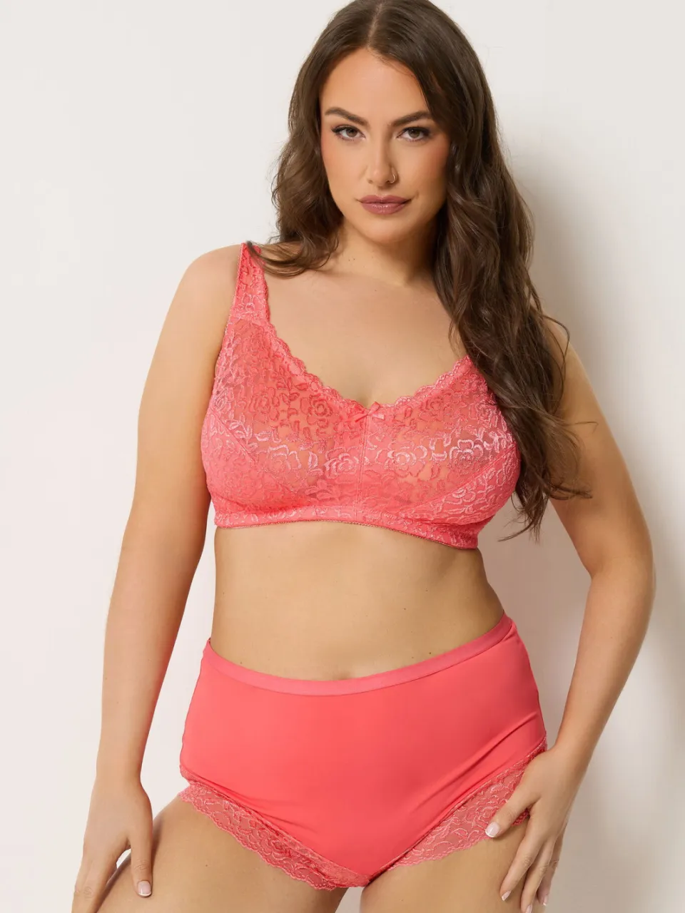 Yours Roze Glanzende Kanten Beugelbeha Zonder Vulling En Zonder Beugels Pink