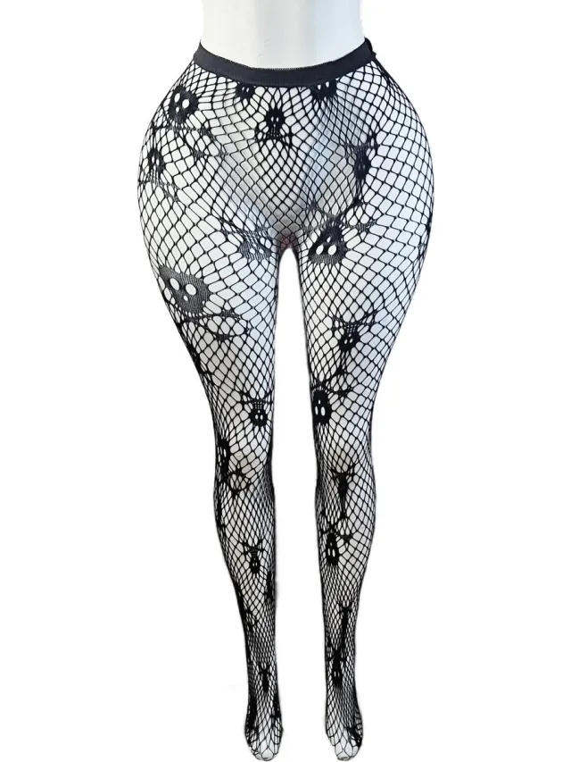 BamBella ® - Panty -Onesize - gaas maillot dunne pantys Dames - Onesize - sexy Erotische lingerie van kant skull gothic halloween zwart