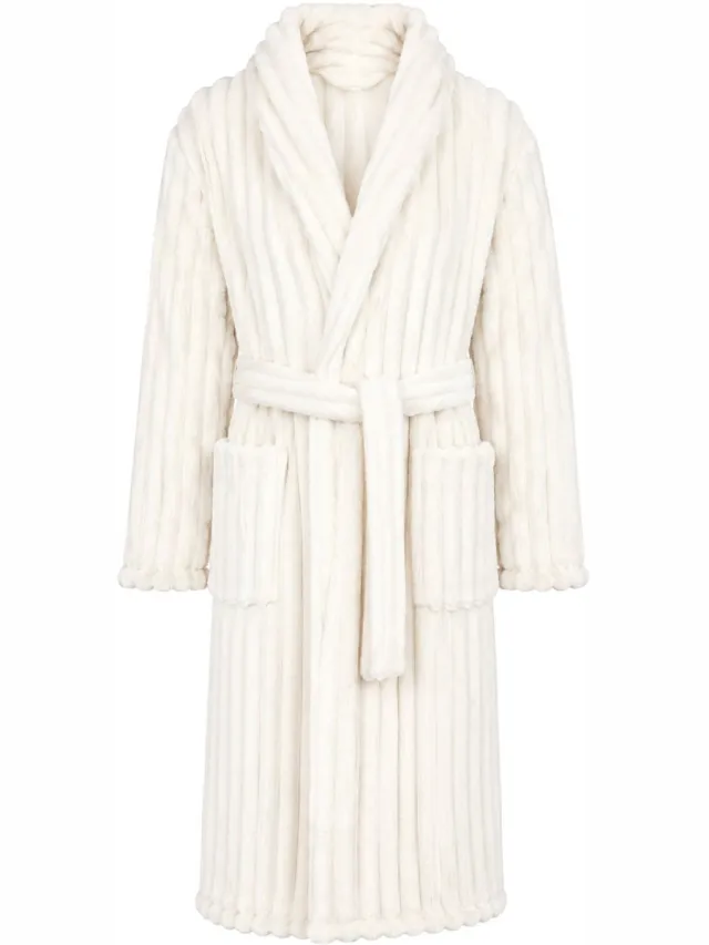 Relax Company Badjas Dames Geribbelde Teddy Stof - Fluweelzacht Fleece - Sjaalkraag - Roomwit roomwit rib