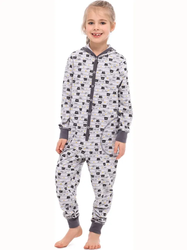 Merry Style Kinder Pyjama - ronde hals - lange mouwen - lange broek met zakken - Katoen - MS-MS10-223-PJ - Melange Katzen - 134-140