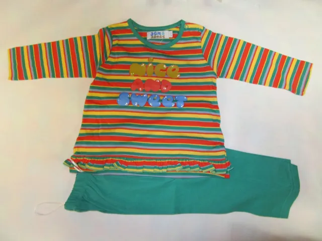 Wiplala Jen & James - Pyjama - Meisje - Streep - Nice and sweet - 3 jaar 98 groen , geel , rood
