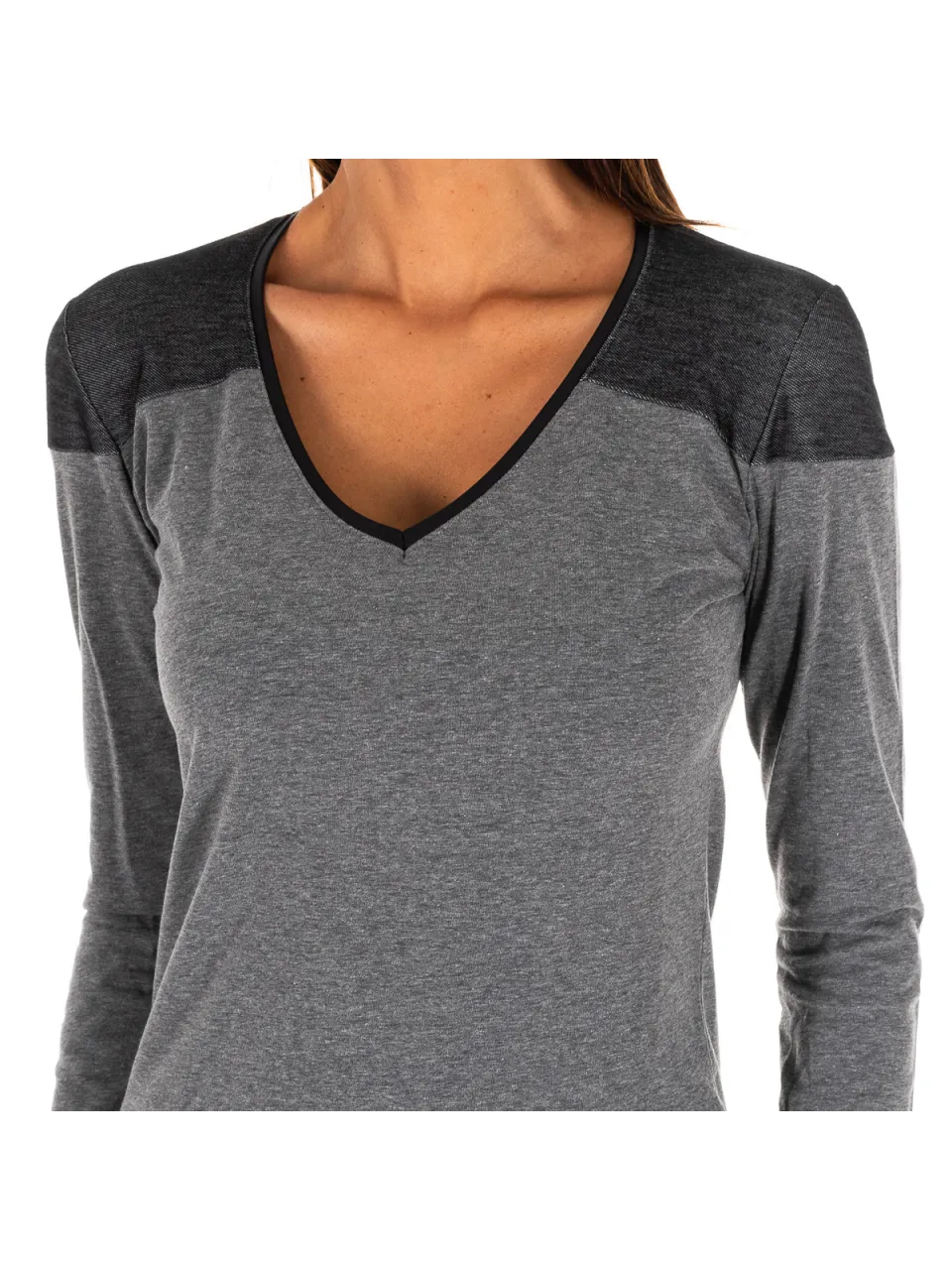 Rossoporpora Dames t-shirt met lange mouwen en V-hals grijs, foto 2