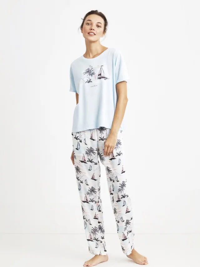Nautica Dames Pyjama Set, Korte Mouwen Blauw