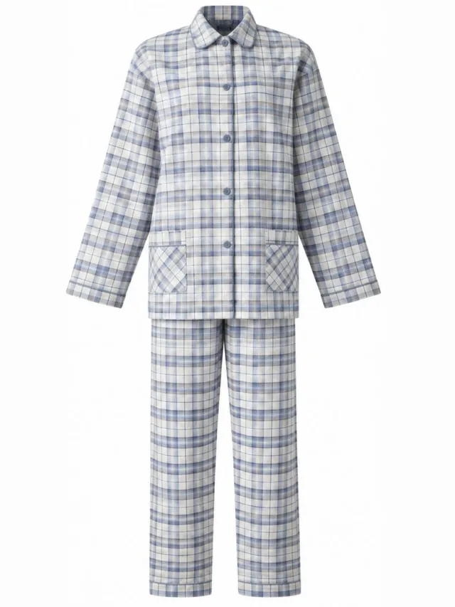 Lunatex dames winter pyjama 641185 - warm flanel - blue square