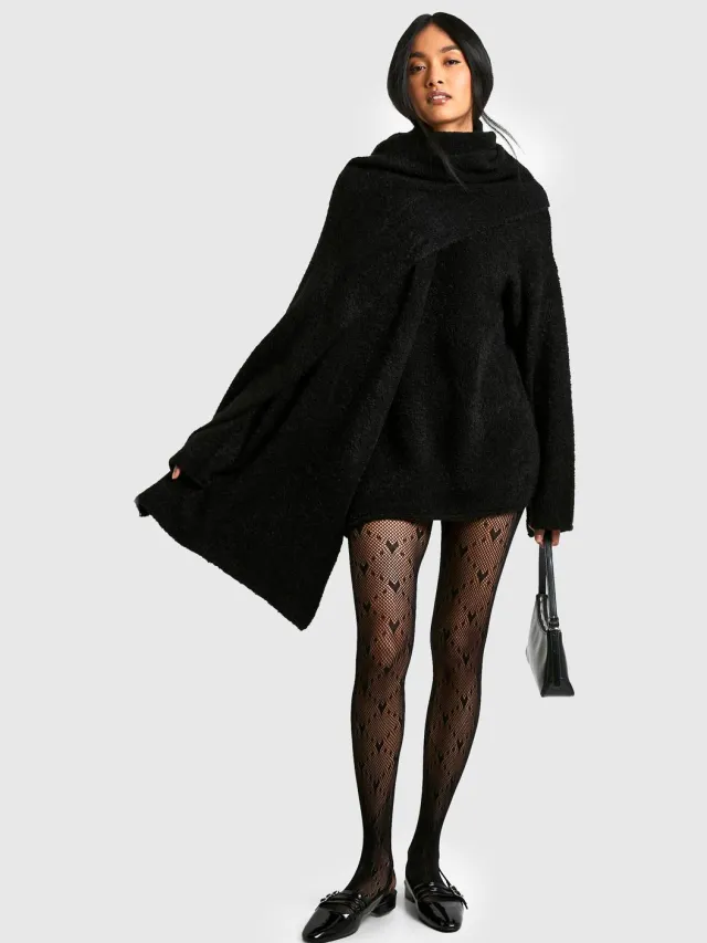 boohoo Dames Heart Pattern Tights Zwart