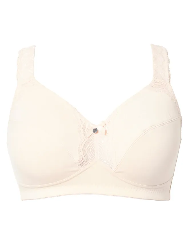Ulla Popken Dames - Softbeha kanten detail zonder beugels - Lichtbeige