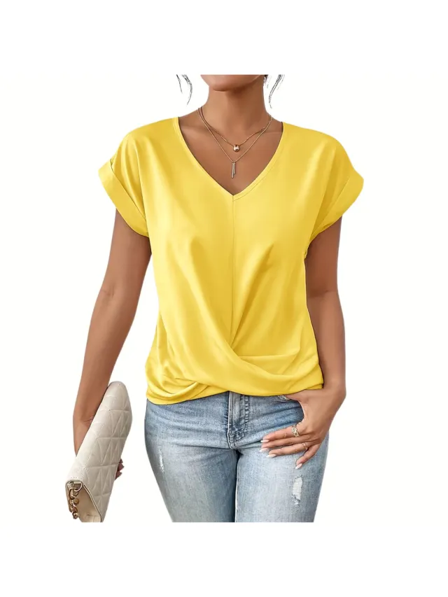 Currero Topje Dames - Top Kleding - Shirt - Blouse - Kort - Volwassen - Geel